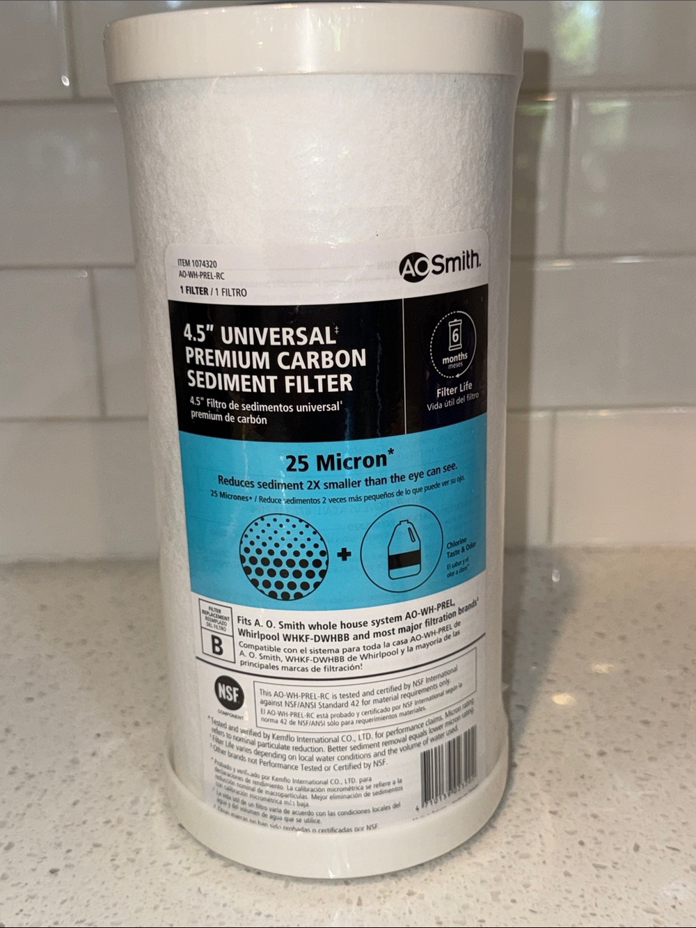 AO Smith 4.5" Universal Premium Carbon Sediment Filter - White/Blue